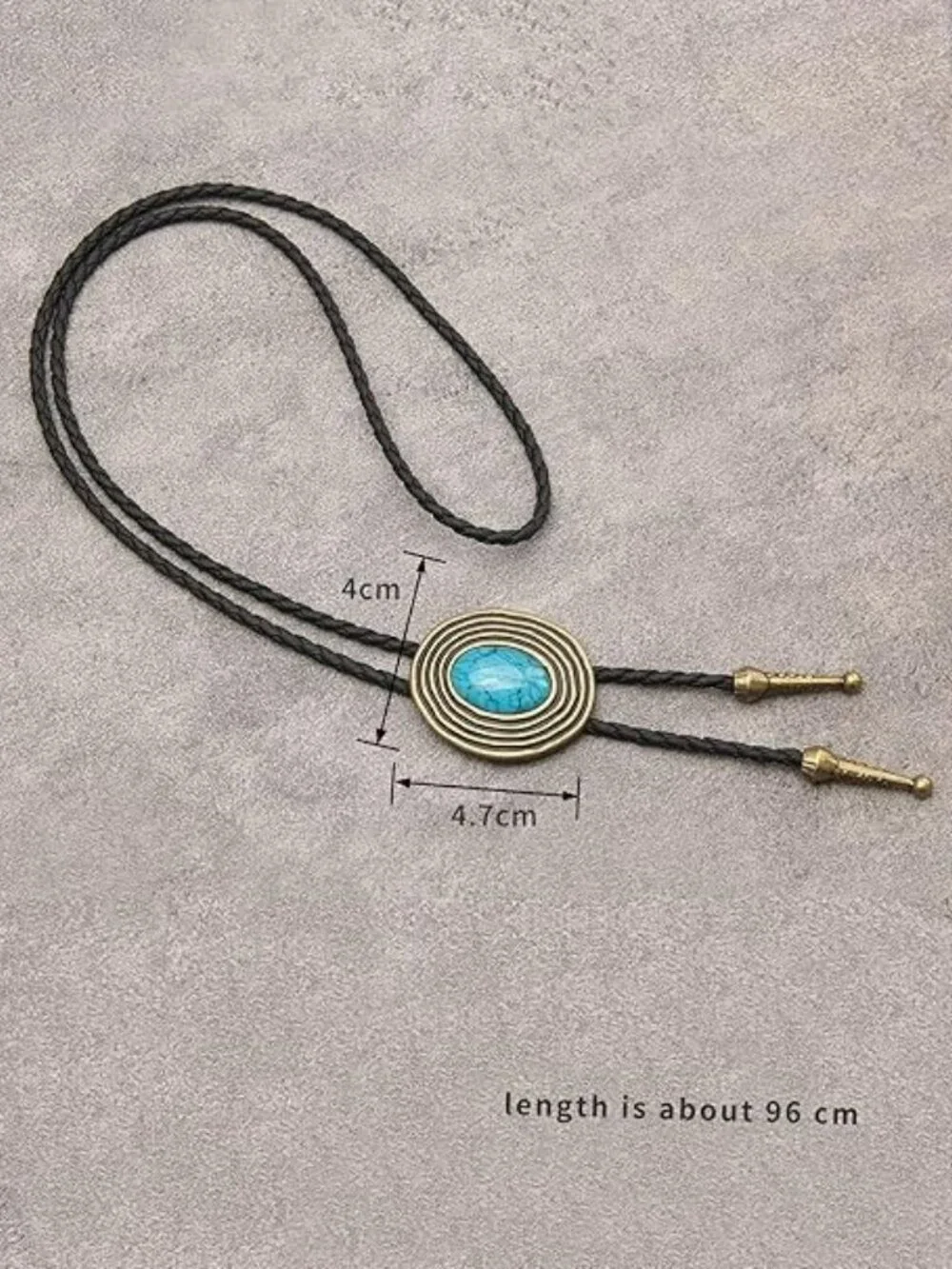 Necklace Bolo Tie Rodeo Cowboy Leather Necktie Western Wear Gold w Turquoise